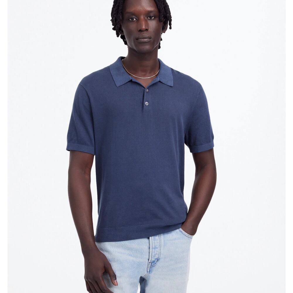 NWT Madewell Three-Button Sweater Polo Shirt In Night Indigo Size XS